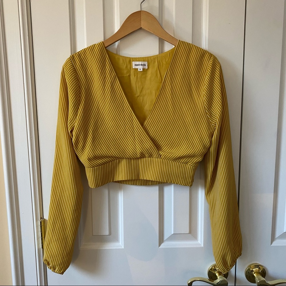Yellow and White Cropped Blouse by Superdown